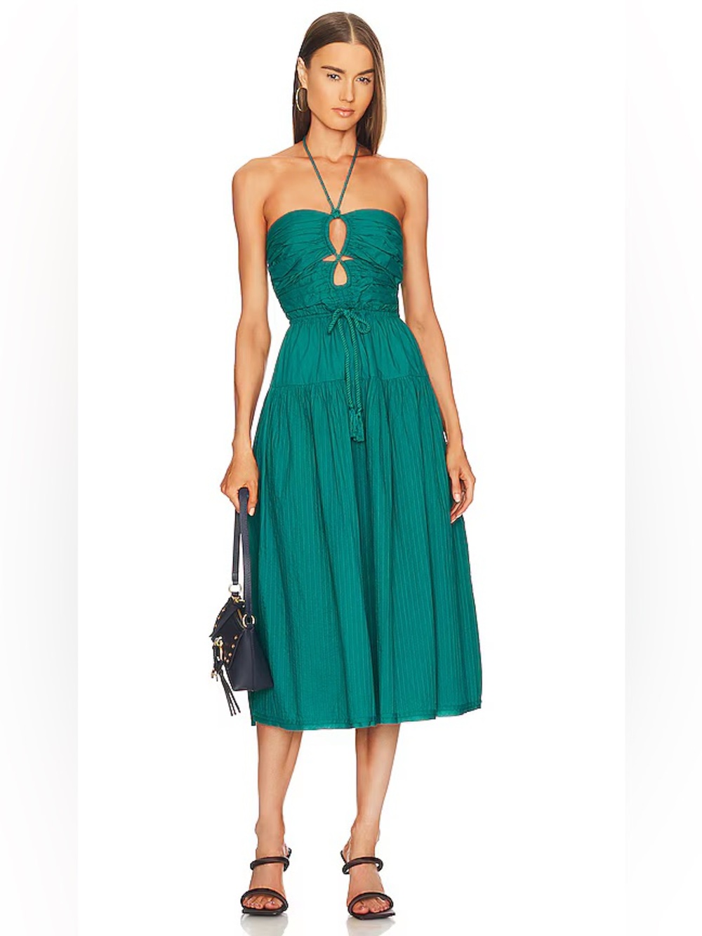 Ulla Johnson emmaline Teal Midi dress with Keyhole Detail